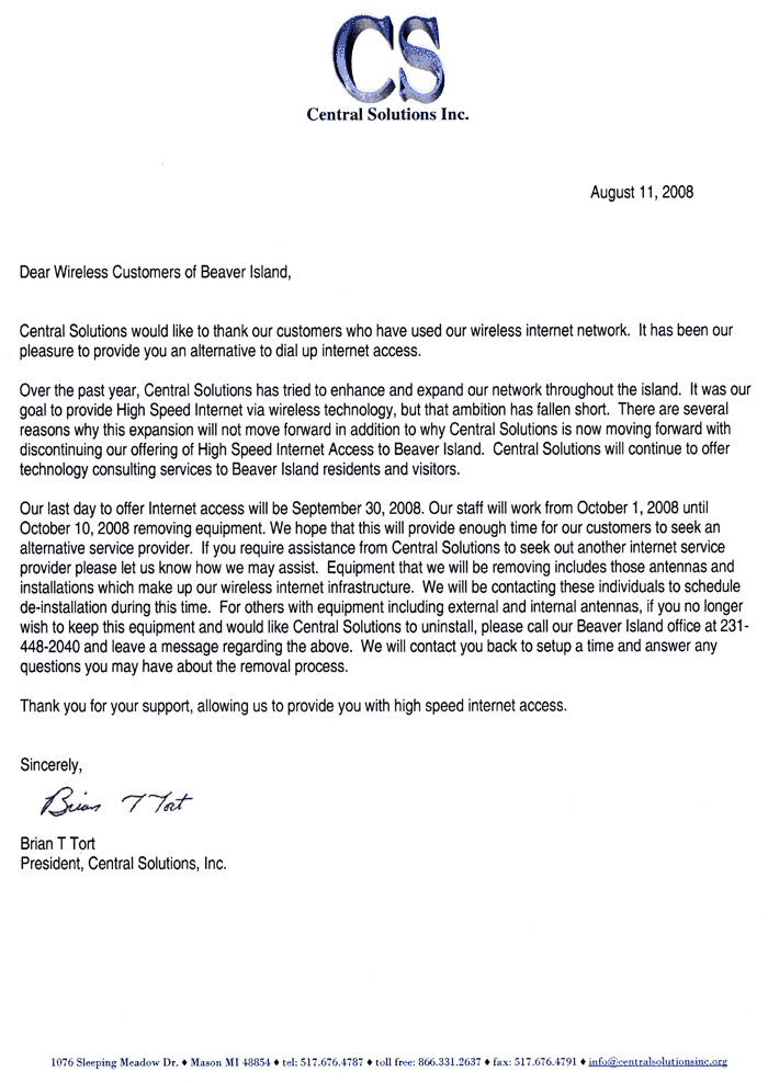 Central Solutions Inc August 11 2008